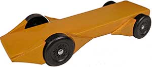 Example of pinewood derby car with three sets of fenders.