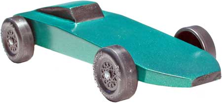 Comet pinewood derby car painted green