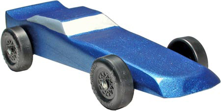 Funnycar pinewood derby car painted blue