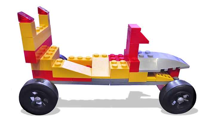 LEGO Pinewood Derby Car with front cockpit and rear spoiler