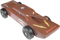 Tank pinewood derby car painted brown