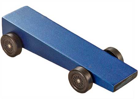Blue Wedge pinewood derby car